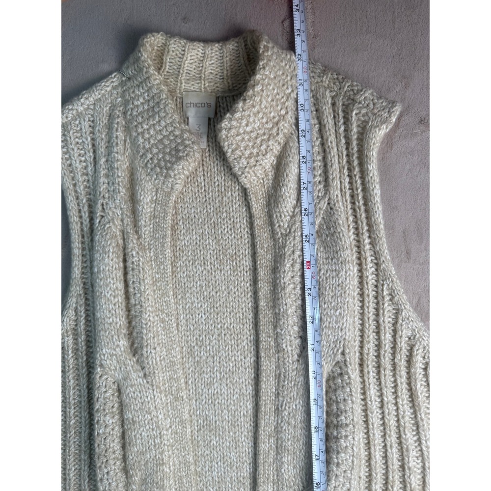 Chico's Knit Vest Women Size 3 XL Soft Cream Fringe Cable Ribbed Boho NWOT - Picture 5 of 8